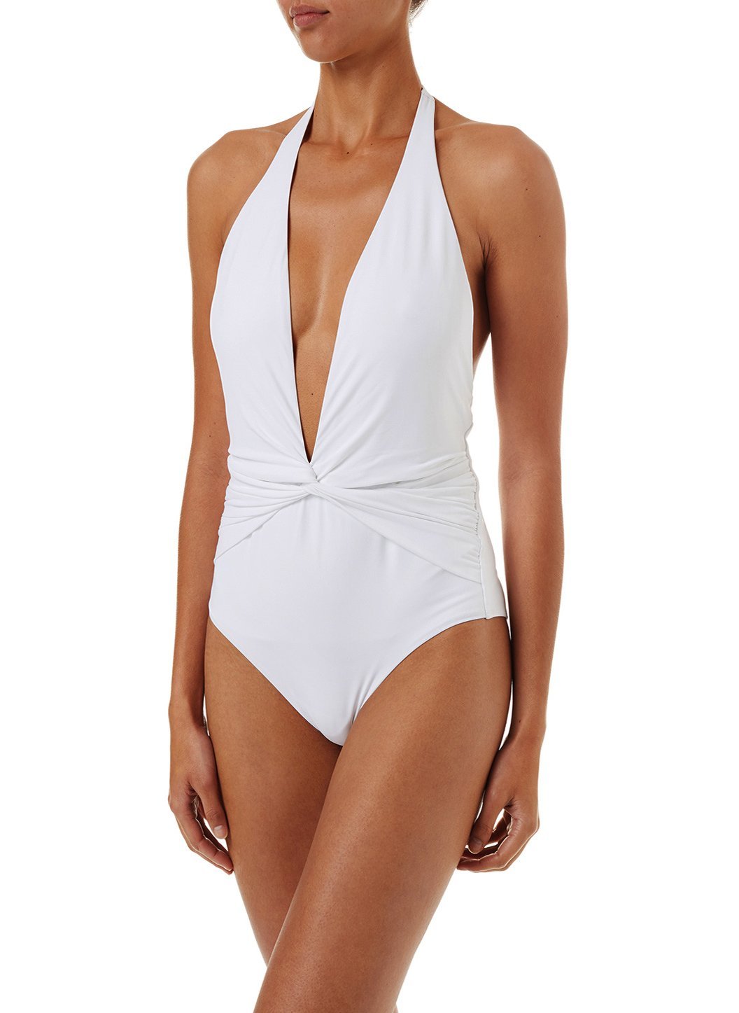 tahiti white halterneck plunge ruched onepiece swimsuit 2019 F