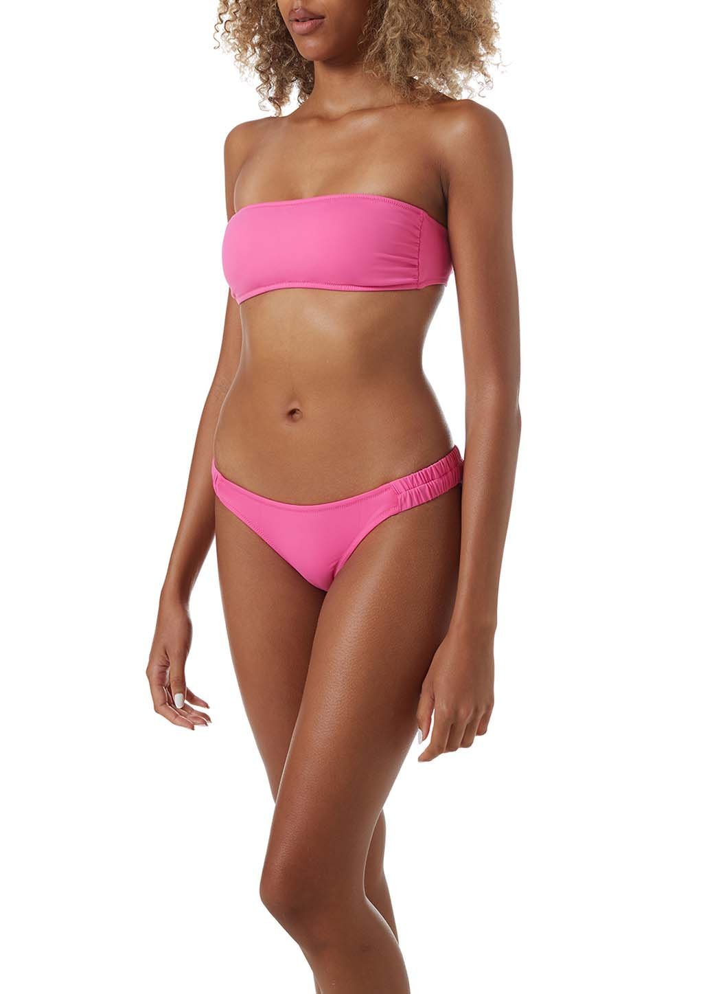 trieste hot pink ruched bandeau bikini model_F