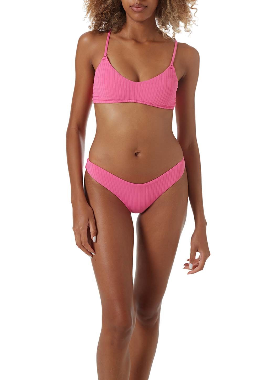 vienna hot pink ribbed high leg bralette bikini model_P
