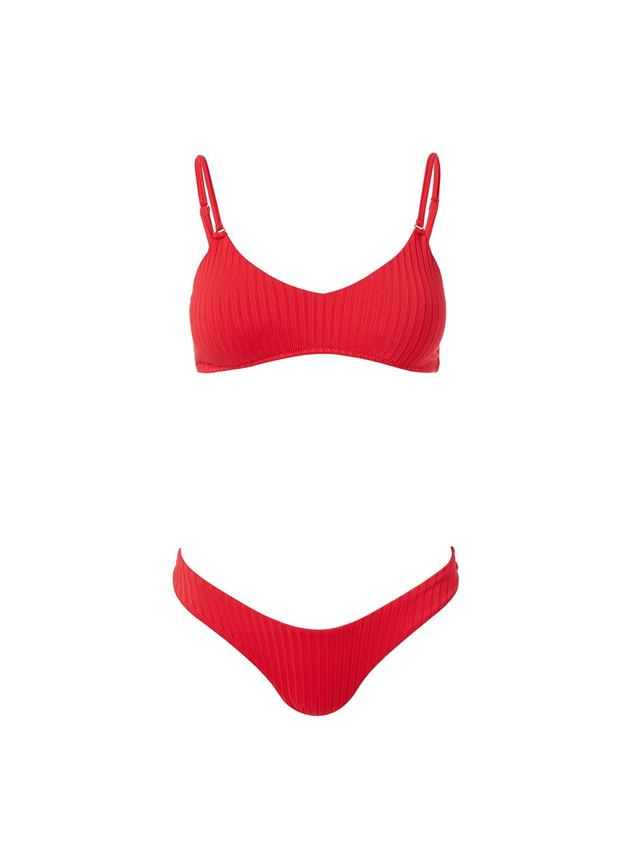 vienna red ribbed high leg bralette bikini Cutout